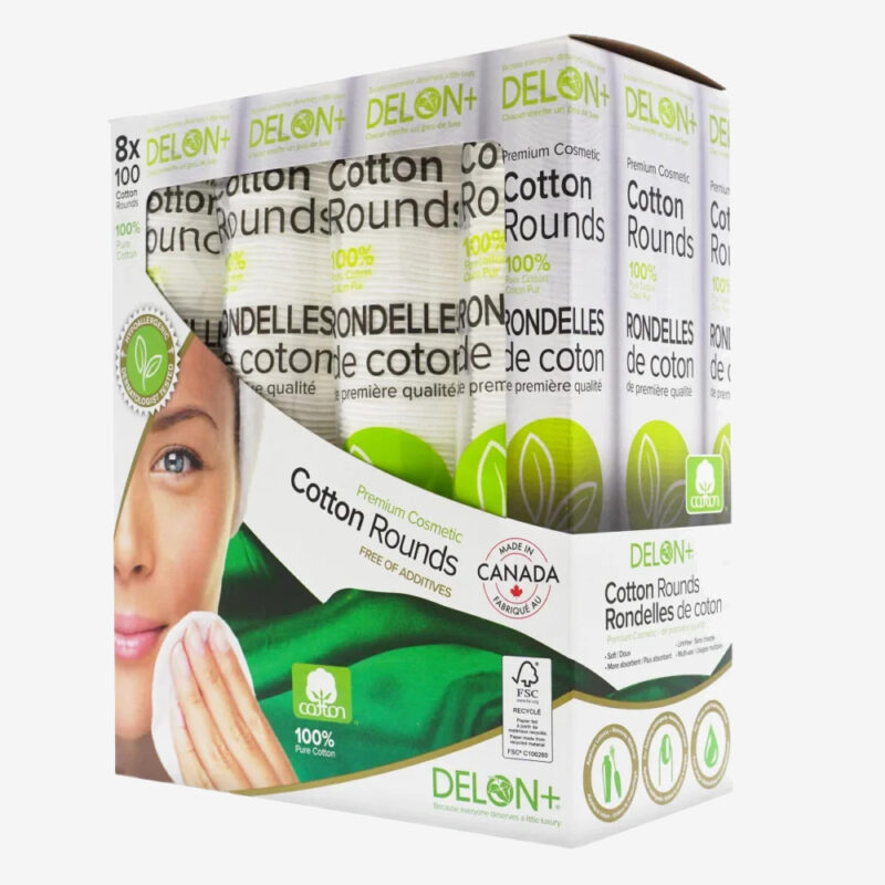 Delon Premium Cosmetic Cotton Rounds, 8-pack of 100