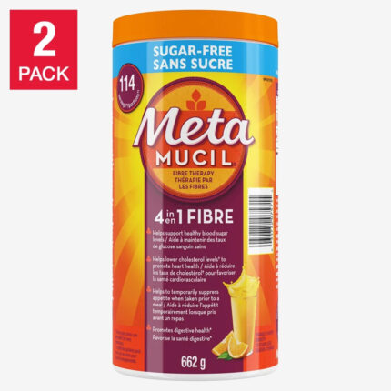 Metamucil MultiHealth Fibre Supplement Powder Sugar-Free, Orange, 2 x 662 g