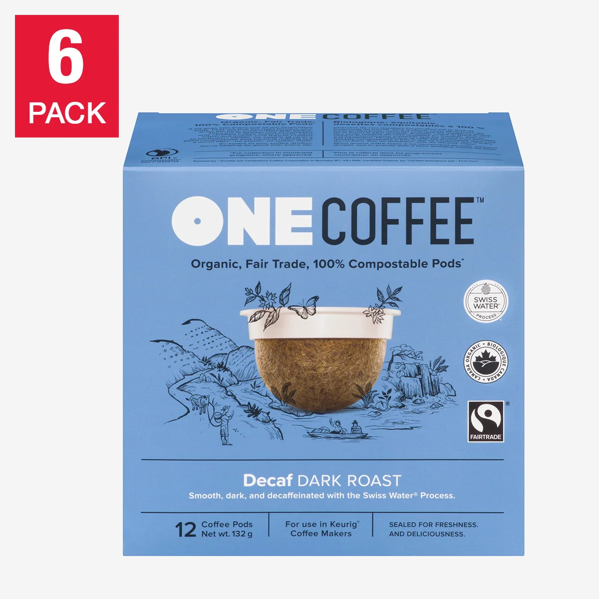 OneCoffee Organic Swiss Water Decaf Fairtrade K-Cup Pods, 72-Count OneCoffee Organic Swiss Water Decaf Fairtrade K-Cup Pods, 72-Count