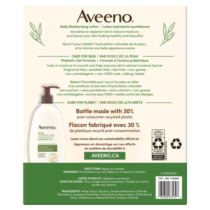 Aveeno Daily Moisturizing Lotion back details