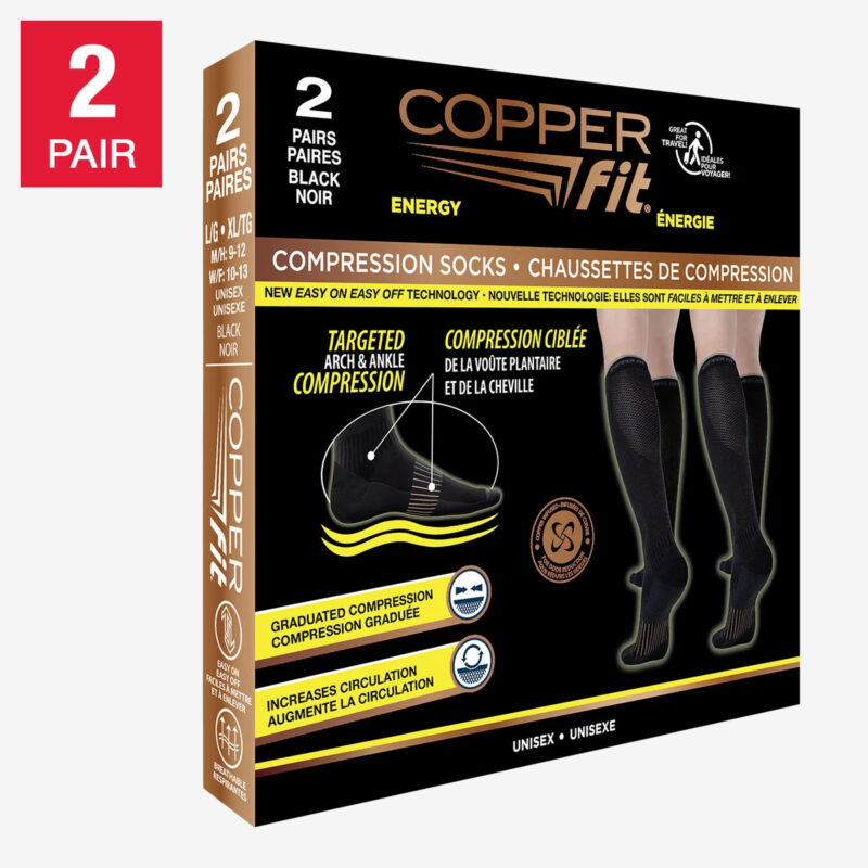 Copper Fit Unisex Compression Socks, 2-pair