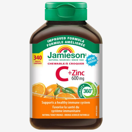 Jamieson Chewable Vitamin C + Zinc, 600 mg, 340 Tablets