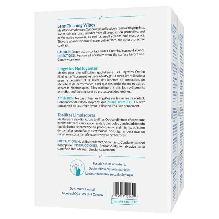 Optico cleaning wipe being used on eyeglasses