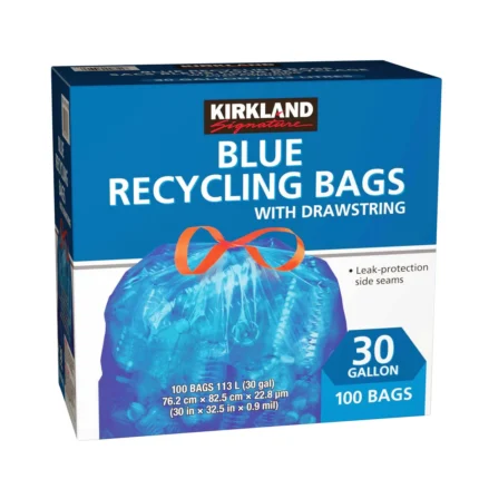 Kirkland Signature Blue Recycling Bags with drawstrings.