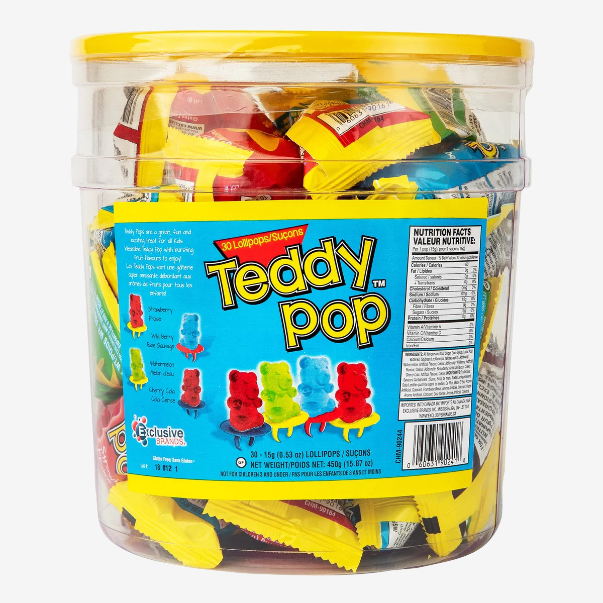 Teddy Pop Lollipops 30 × 15 g assorted flavours Teddy Pop Lollipops 30 × 15 g assorted flavours tub