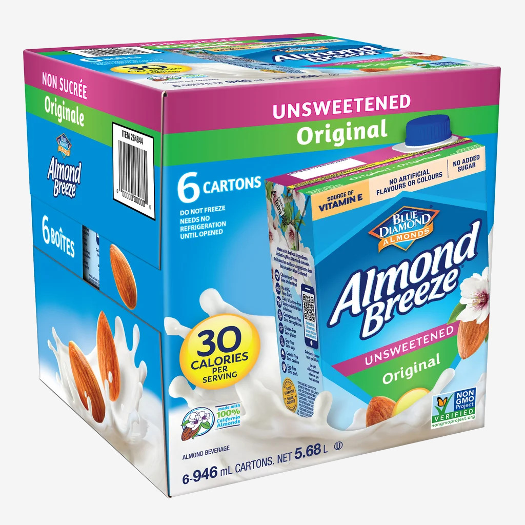 Almond Breeze Unsweetened Original Almond Milk, 946 mL, 6-pack Almond Breeze Unsweetened Original Almond Milk, 946 mL, 6-pack