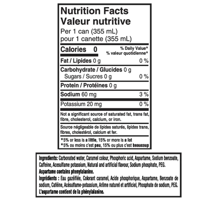 Dr Pepper Zero, Can Ingredients