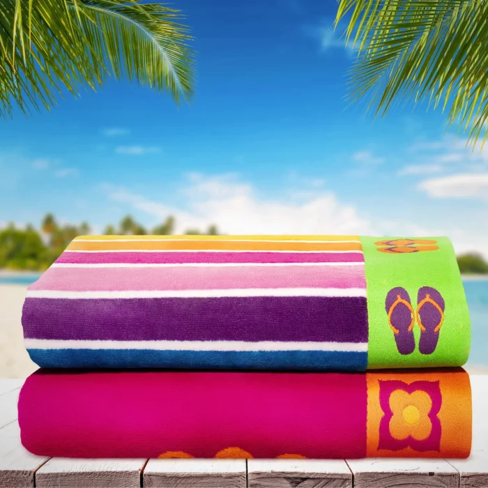 Medallions & Wavy Mulit-Colour Stripes Jacquard Beach