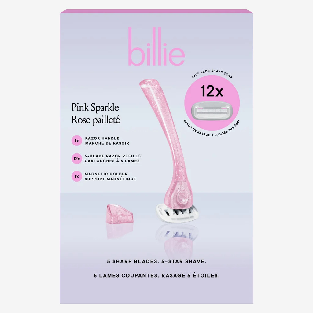 Pink Sparkle Razor Billie Pink Sparkle Razor With Holder & 12 Cartridges | XIIBNIB