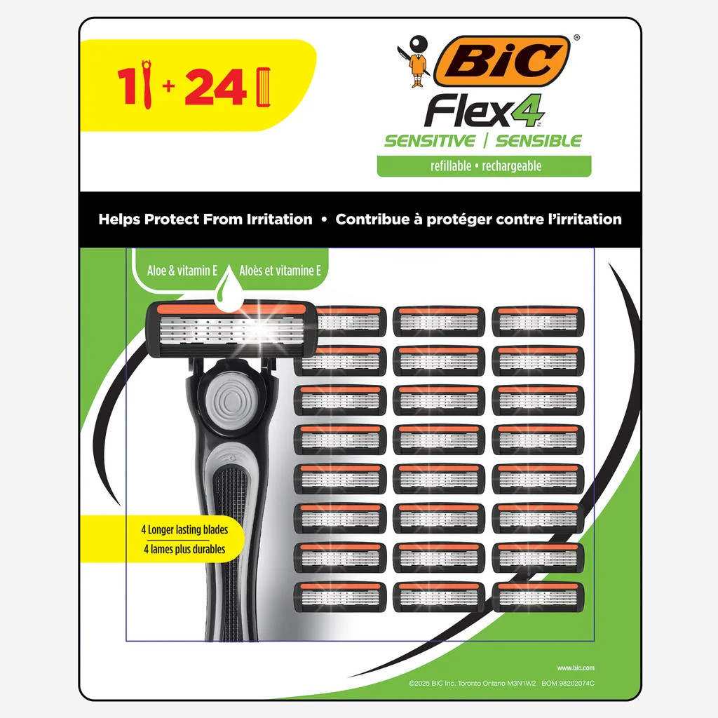BIC Flex4 Sensitive Razor Set 1 Handle 24 Cartridges BIC Flex4 Sensitive Razor Set 1 Handle 24 Cartridges