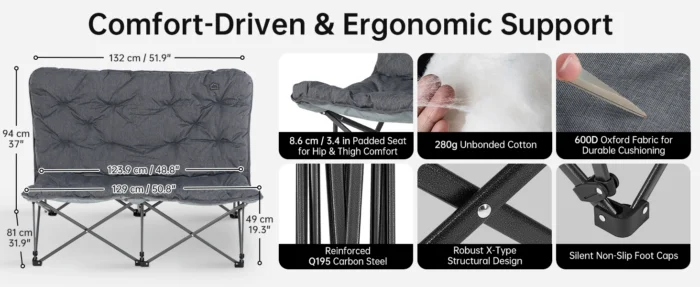 KingCamp Oversized Padded Double Camping Chair - Image 4