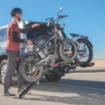 E-bike rack with loading ramp for easy transport of heavy bikes