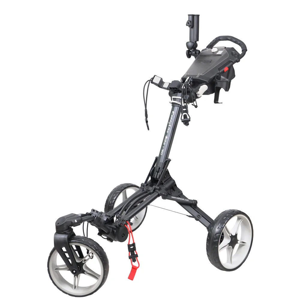 Caddytek - Auto fold/unfold Compact 3 Wheel Golf Push Cart with Cooler Bag Caddytek - Auto fold/unfold Compact 3 Wheel Golf Push Cart with Cooler Bag