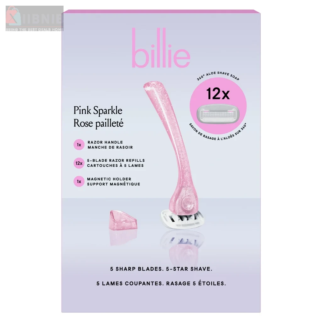 Billie Pink Sparkle Razor with Holder & 12 Cartridge  – Razor  & Grooming | XIIBNIB