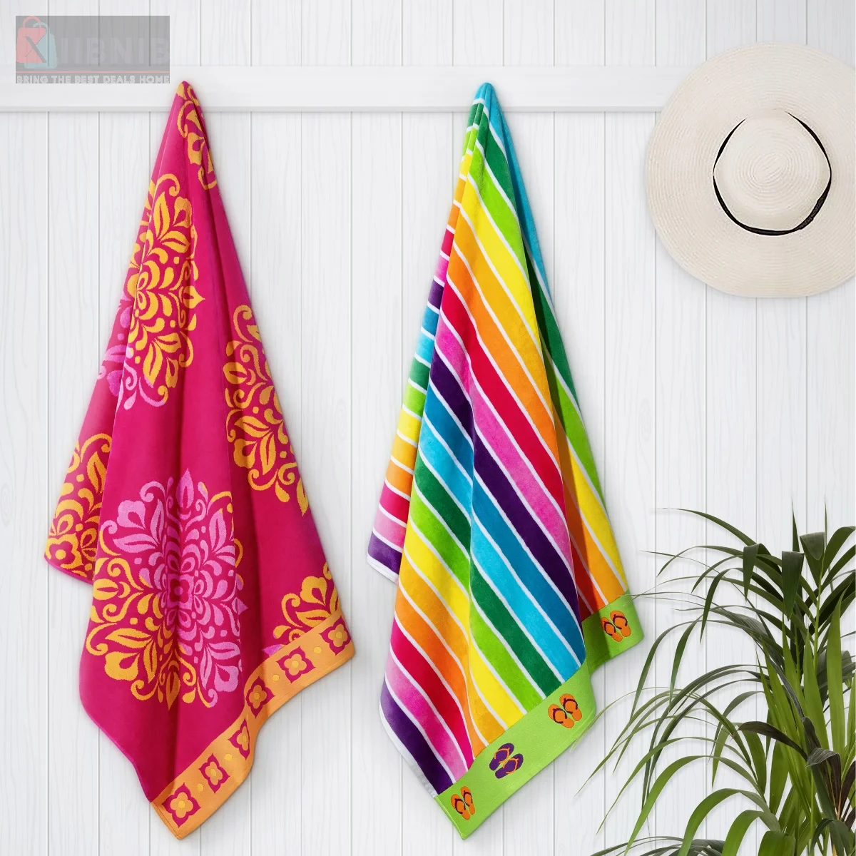 Medallion  & Wavy Mulit-Colour Stripe  Jacquard Beach Towel – Home Improvement | XIIBNIB