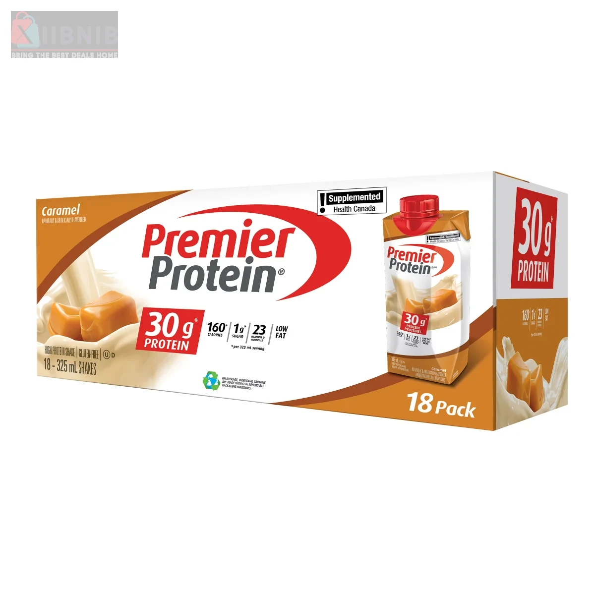 Premier Protein High-Protein Caramel Shake, 18 × 325 mL – Collagen & Protein | XIIBNIB