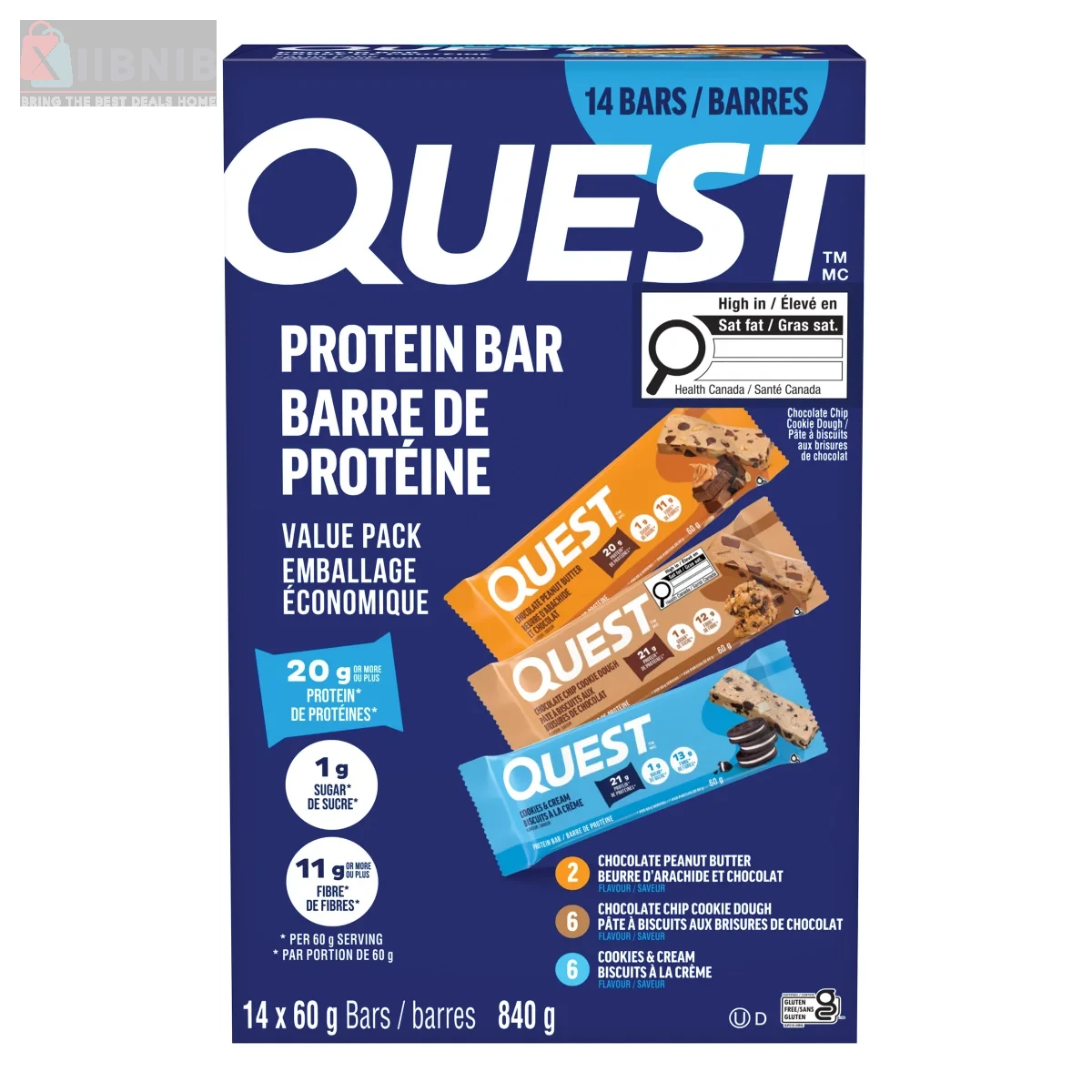 Que t Protein Bar  Variety Pack, 14 × 60 g – Grocery & Hou ehold | XIIBNIB
